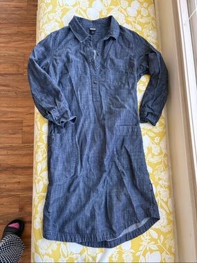 Patagonia Chambray Button-Front Shirt Dress with Utility pockets, organic cotton